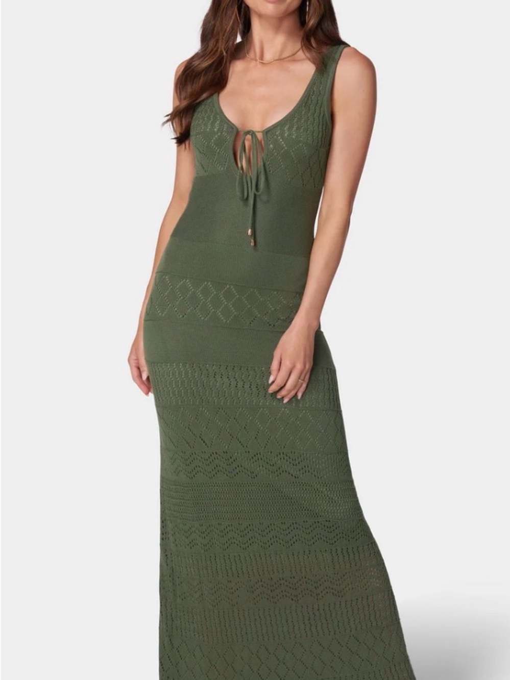 bebe Olive Green Knit Dress with Tie Detail